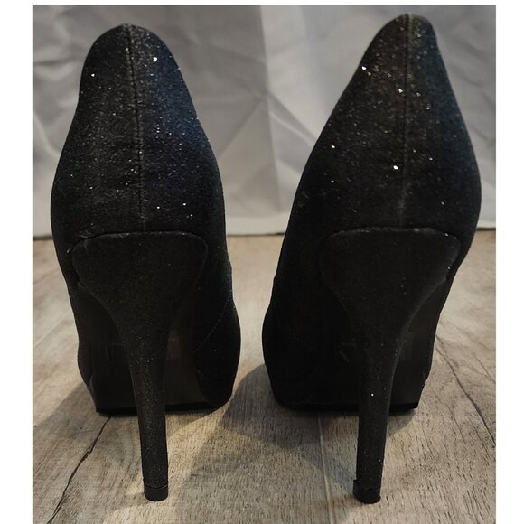 Silver Dew Wonder Glitter Black Round Toe Pump Size 10 - Picture 3 of 4